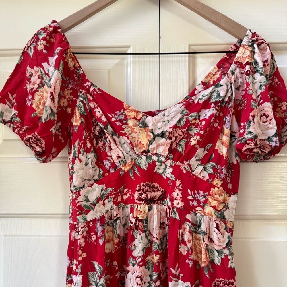 Auguste The Label Reverie Red Floral Print Tiered Puff Sleeve Midi Dress Size 0 - Picture 6 of 13